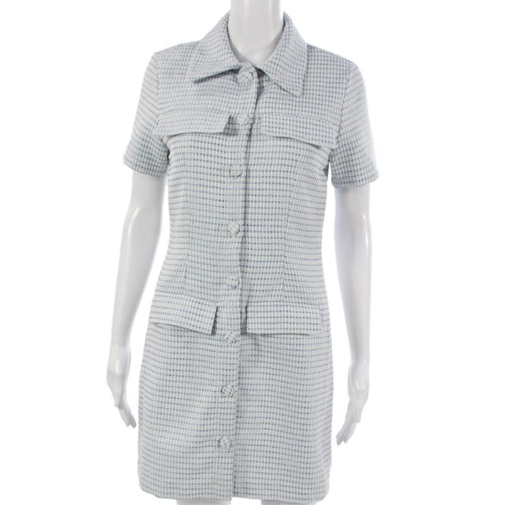 Vita Grace Women White Checked Cotton Shirt Dress Short Sleeve Size S